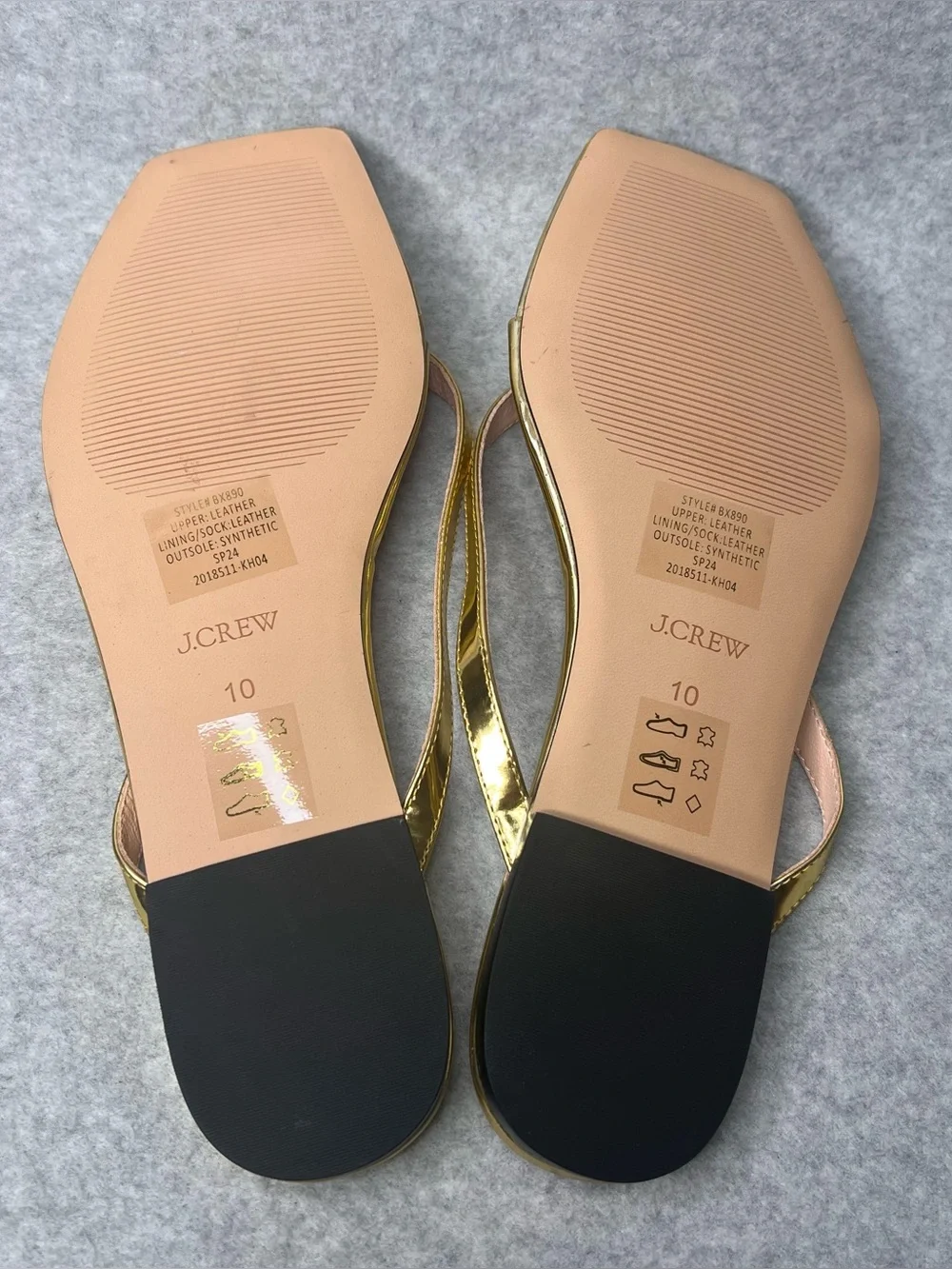 J.Crew Capri Thong Sandals Square Toe Metallic Gold Leather Size 10 NEW